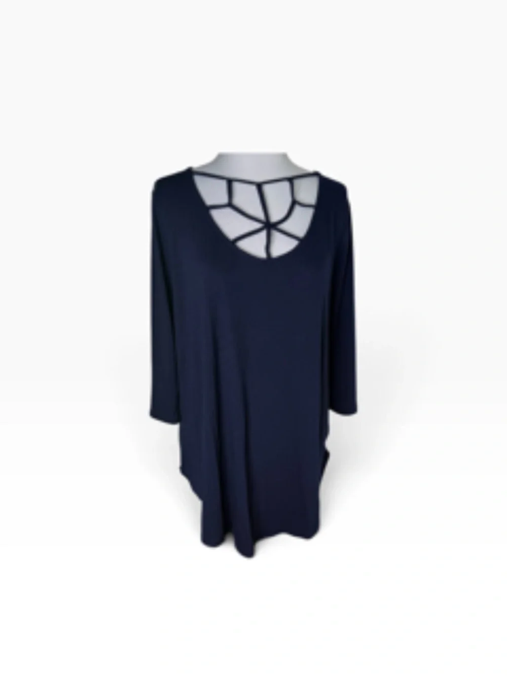 Zenana Premium Navy Lattice/Cage Neck Tunic Top Shirttail Bottom Size XL